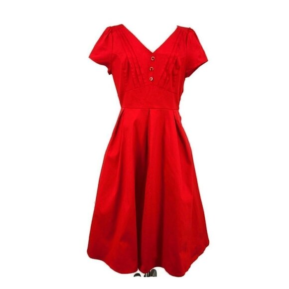 New Hearts and Roses Red Swing Dress Womens 14 Plus Short Sleeve - Picture 2 of 8